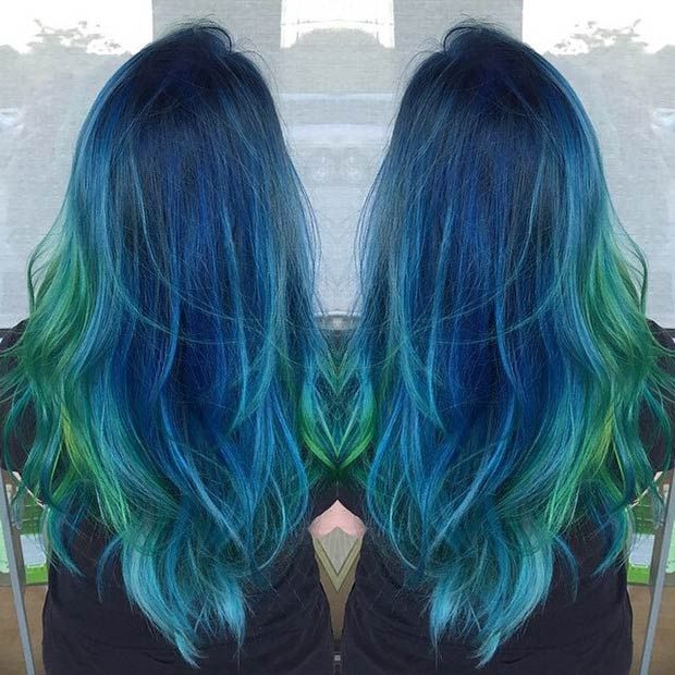 Hair Styles Ideas Dark Blue Hair Green Tips Listfender