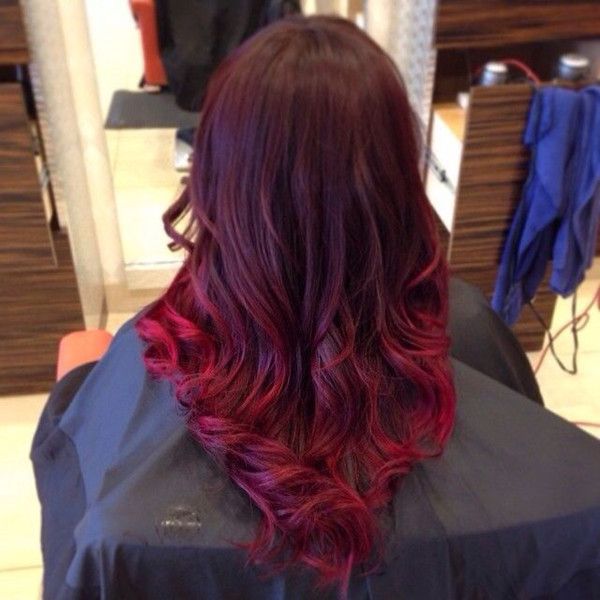 Red Balayage Ombre Hairstyle For Dark Hair Color With